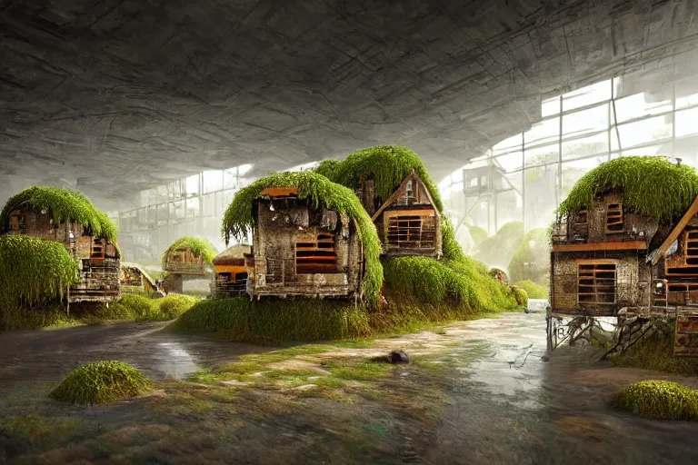 Prompt: simplicity, favela fungal beehive, streamlined environment, industrial factory, cheerful, award winning art, epic dreamlike fantasy landscape, ultra realistic,