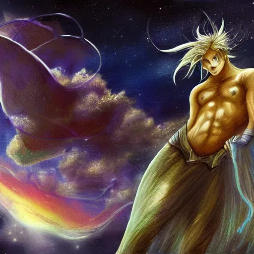 Image similar to fantasy art of cloud djinn under the stars