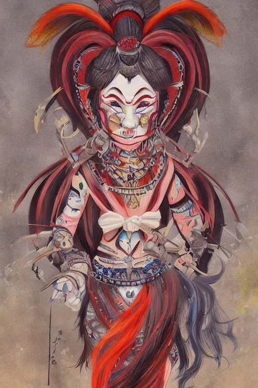 Image similar to beautiful Oni portrait, high detail, full body, mad painting