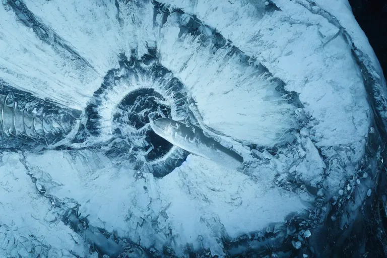 Image similar to vfx movie scene writhing ice leviathan closeup by emmanuel lubezki