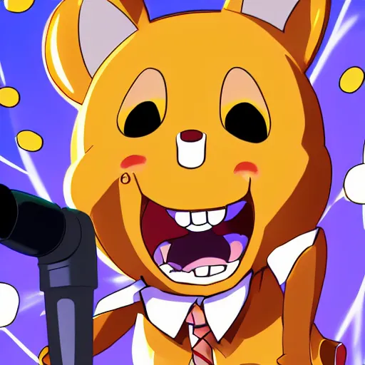 Prompt: 4 k, digital art of retsuko screaming into a microphone