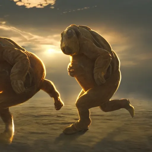 Prompt: colossal tardigrade, new york attack, golden hour, cinematic, action shot