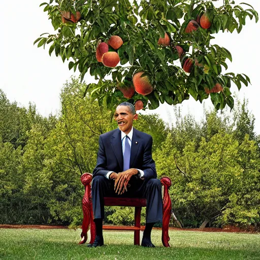 Image similar to obama on a chair standing on a peach tree