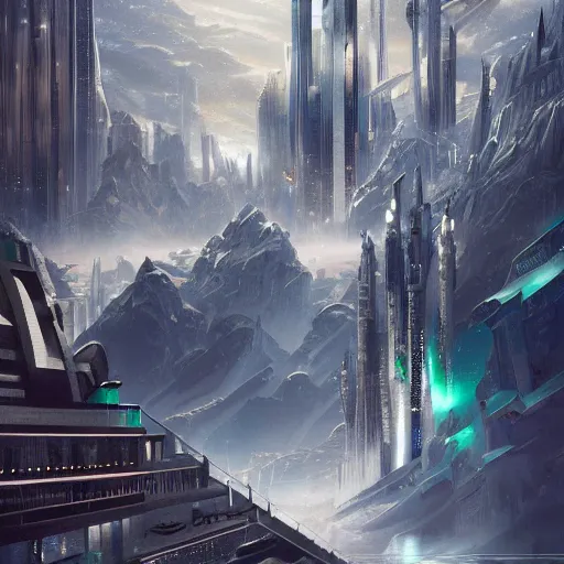 Image similar to The biggesta sci-fi book written entirely fictional universe of science and technology, 8k resolution matte painting trending on artstation A beautiful matte painting of an art deco city by going white, quantum wavetracing the fabric