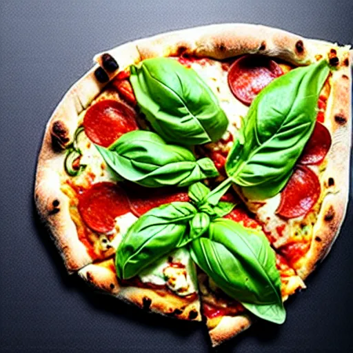 Prompt: the word'pizza'made out of basil