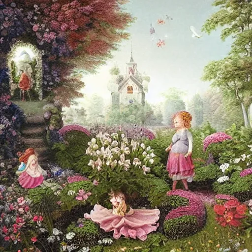 Image similar to a whimsical garden scene. In the computer art, a young girl can be seen playing among the flowers and trees, while a fairy watches over her. winter by Joachim Brohm random