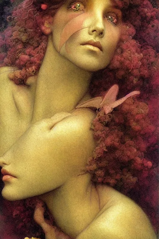 Prompt: headshot portrait of a beautiful faerie, golden ratio, detailed, rainbowshift, by maxfield parrish, john william waterhouse, brian froud