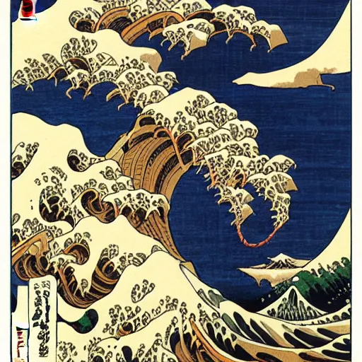 Image similar to flying mecha, 8k, ultra detailed, Ukiyo-e style by Katsushika Hokusai