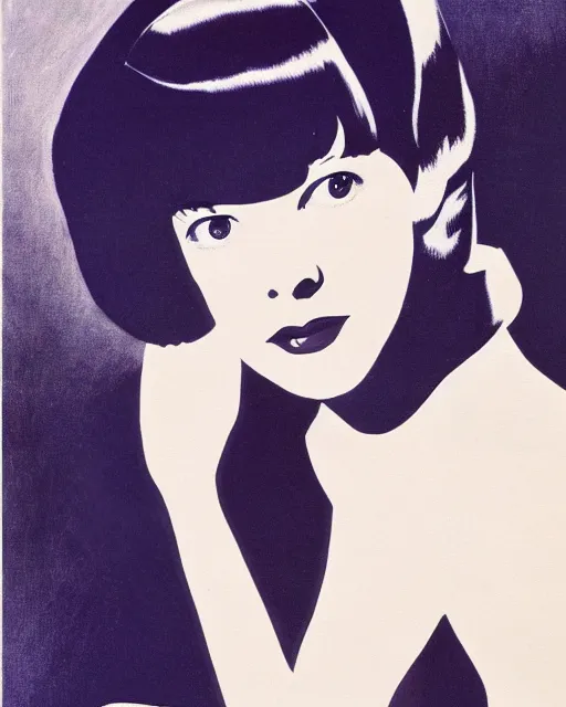 Prompt: colleen moore 2 8 years old, bob haircut, portrait painted by stanley artgerm, casting long shadows, resting head on hands, by patrick nagel