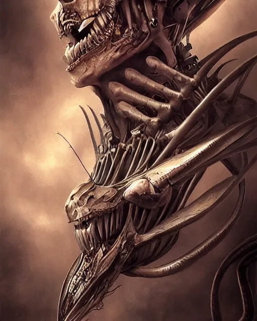 Prompt: death is swallowed up in victory, very detailed and beautiful portrait, screaming with fear, giant mechanical grasshopper, artwork by artgerm, art by h. r. giger