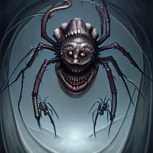 Image similar to giger spider portrait of joker by tomasz alen kopera and peter mohrbacher, unreal engine 5