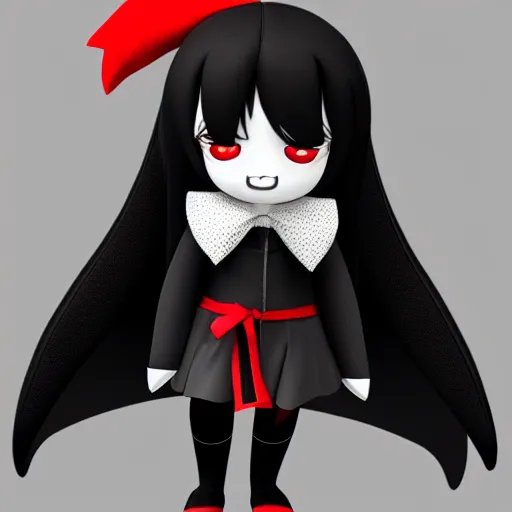 Prompt: cute fumo plush of a vampire girl, lord of the manor, black and white, red cape, vray