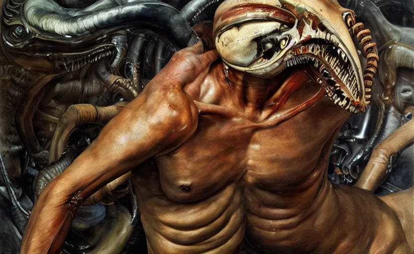 Prompt: high quality high detail painting by lucian freud and frank frazetta and jenny saville, hd, xenomorph, muted colors, cinematic