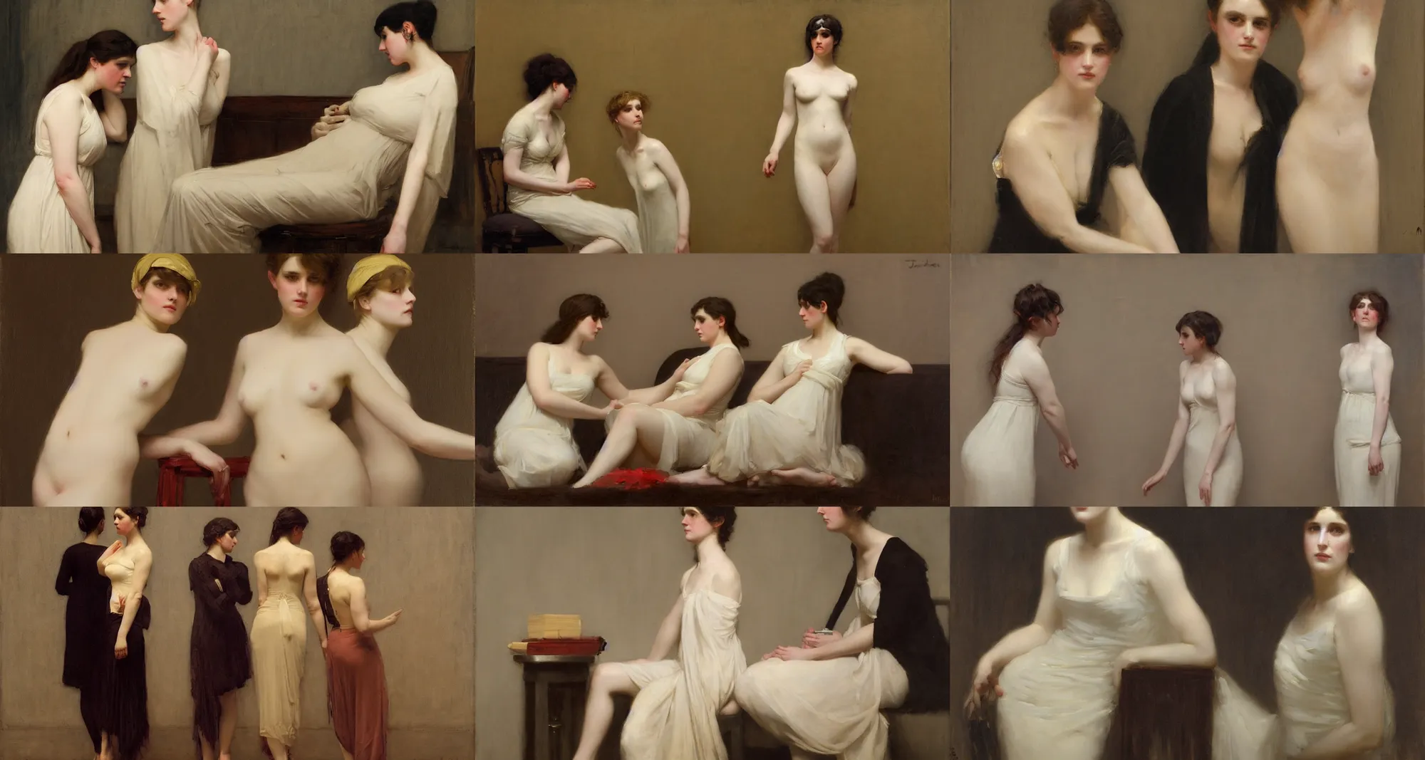 Prompt: very pale women by jules joseph lefebvre and michael carson