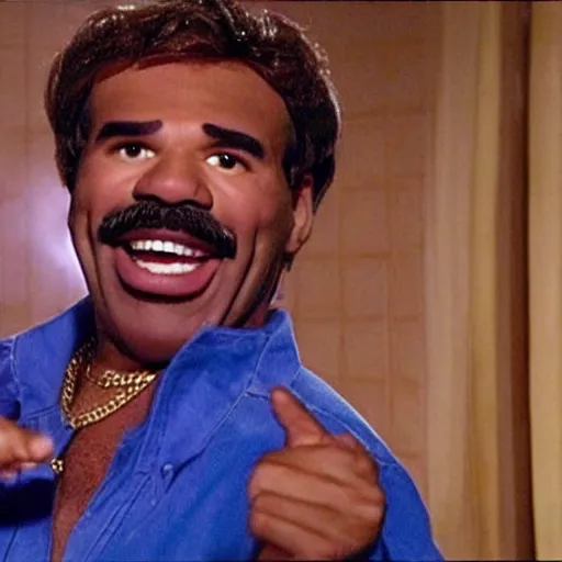 Image similar to a screen still of steve harvey dressed as shaggy in the movie final destination