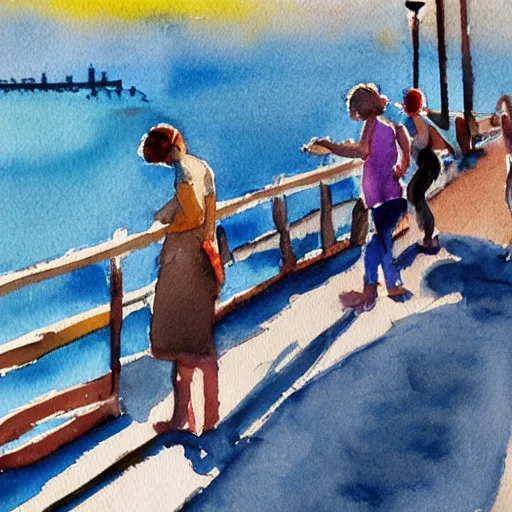 Image similar to Sunbathers on the pier. San Francisco. Watercolor