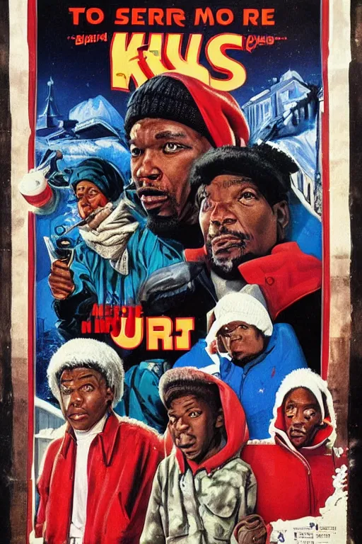 Image similar to poster the movie 1 9 8 8 ussr don't be a menace to south central while drinking your juice in the hood, perfect symmetrical eye, soviet russian winter fur cap with earflaps ushankas vodkra kremlin babushka communist