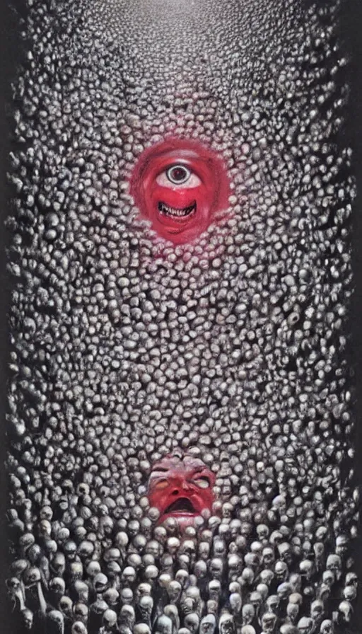 Prompt: a storm vortex made of many demonic eyes and teeth, by gottfried helnwein