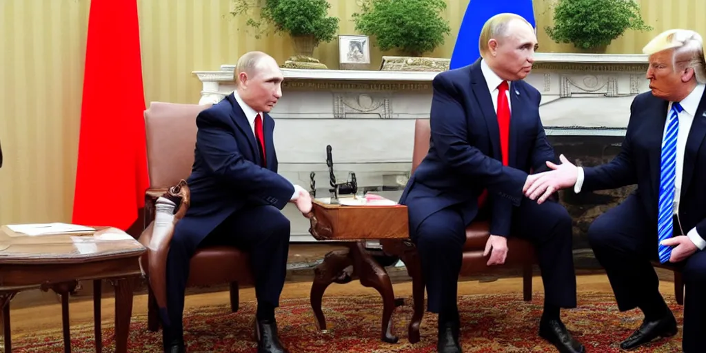 Prompt: trump seductively reaching around putin