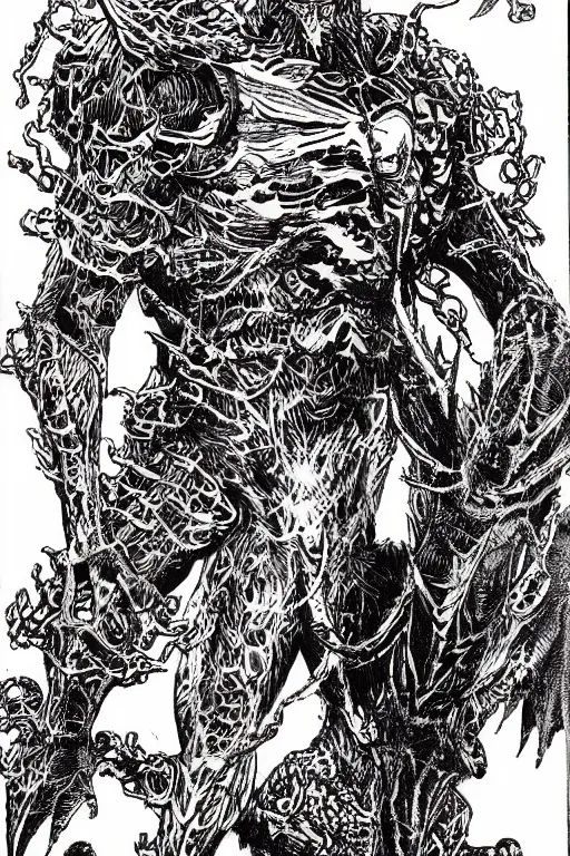 Image similar to the guyver as a d & d monster, pen - and - ink illustration, etching, by russ nicholson, david a trampier, larry elmore, 1 9 8 1, hq scan, intricate details, high contrast