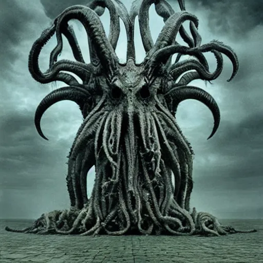 Prompt: invoking ritual of a cthulhu in a large landscape, photography by annie leibovitz