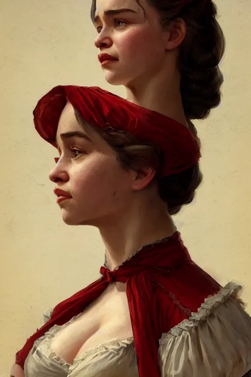 Image similar to Emilia Clarke in a 1800s American Corset in Red Dead Redemption anatomy, only two hands, highly detailed, digital painting, artstation, concept art, smooth, sharp focus, illustration, Unreal Engine 5, 8K, art by art by artgerm and greg rutkowski and edgar maxence