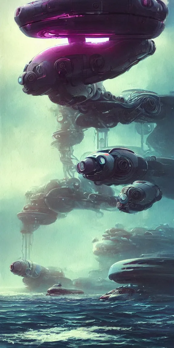 Image similar to robotic mechanical octopus shaped spaceship crashing into the sea, scifi concept art, by john harris, by simon stalenhag, stunning, award winning