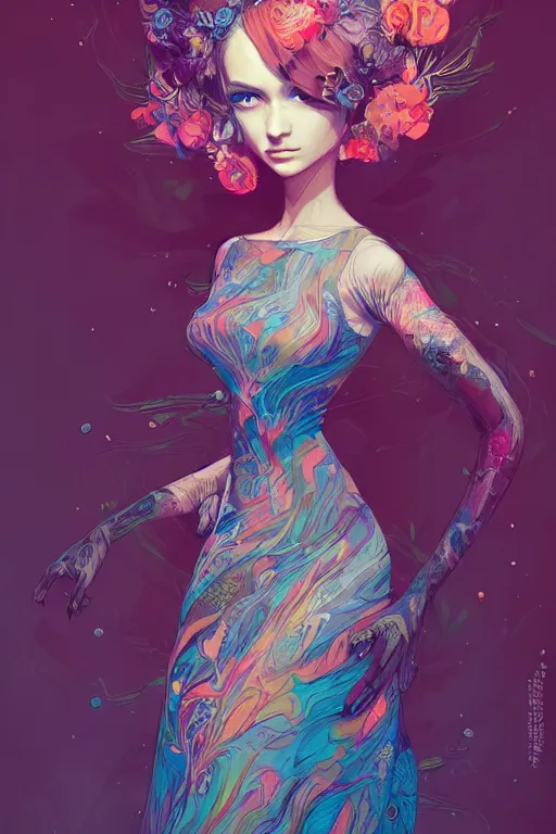 Prompt: a beautiful muse in a dress made of dreams, by android jones and ross tran and ilya kuvshinov, trending on artstation