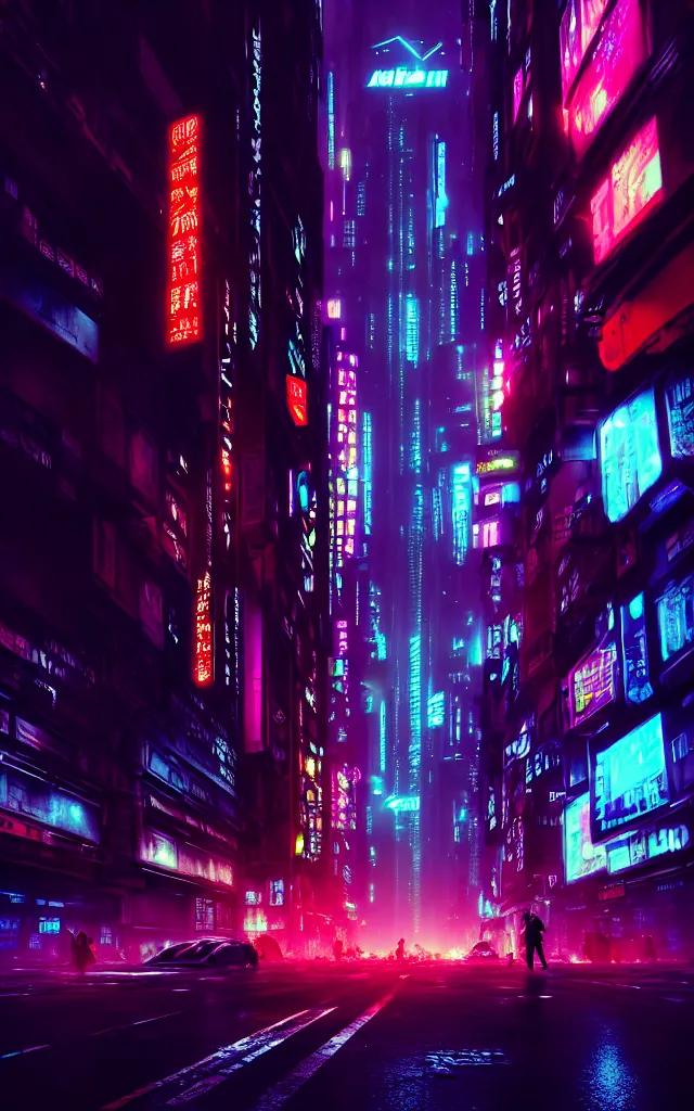 Image similar to concept art of a magnificent dark neon futuristic cyberpunk city bustling street at night cyberart by liam wong in the film akira rendered in octane, 3 d render, trending on cgsociety, blender 3 d