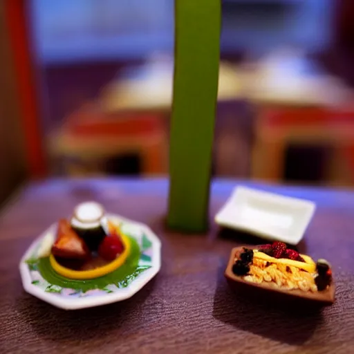 Image similar to miniature fancy restaurant, macro photo