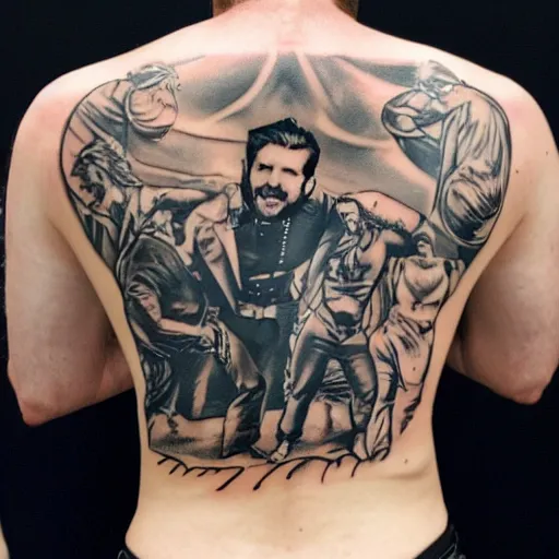 Image similar to a picture of my new back tattoo of chris evans'face by tom of finland