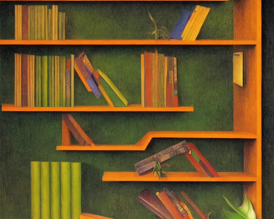 Prompt: one small bookshelf in the rainforest, featuring gavels, by raphael, hopper, and rene magritte. hyperdetailed, proportional, romantic, enchanting, achingly beautiful, graphic print, trending on artstation, jungle, tropical, foliage