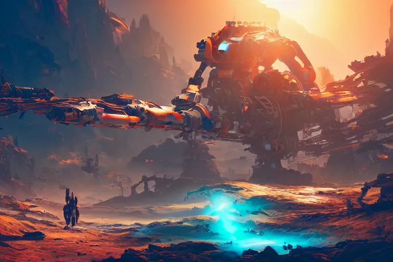 Image similar to scorcher machine mecanical creature robot of horizon forbidden west horizon zero dawn radiating a glowing aura global illumination ray tracing hdr fanart arstation by ian pesty and alena aenami artworks in 4 k