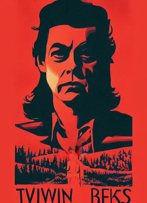Image similar to Twin Peaks poster artwork by Michael Whelan, by Bob Larkin and Tomer Hanuka, Karol Bak of portrait of Joe Rogan in red flannel spotlight from the sky shining on him, from scene from Twin Peaks, clean, simple illustration, nostalgic, domestic
