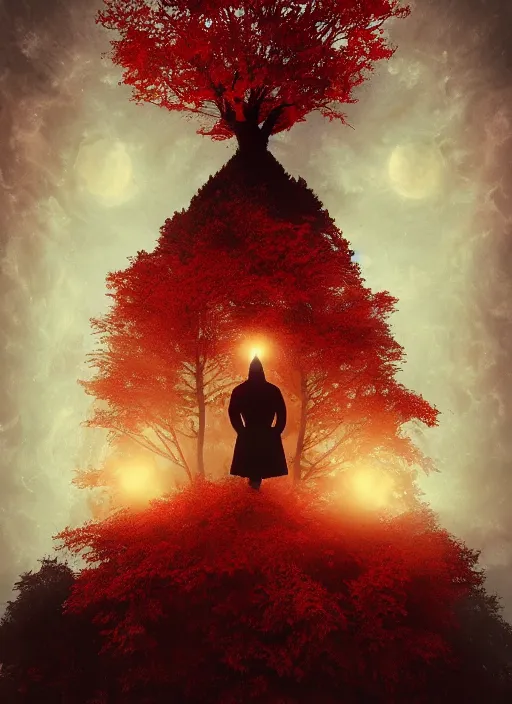 Image similar to red and golden color details, portrait, A crow with red eyes in front of the full big moon, book cover, red tree, red white black colors, establishing shot, extremly high detail, foto realistic, cinematic lighting, by Yoshitaka Amano, Ruan Jia, Kentaro Miura, Artgerm, post processed, concept art, artstation, raphael lacoste, alex ross, portrait, A crow with red eyes in front of the full big moon, book cover, red roses, red white black colors, establishing shot, extremly high detail, photo-realistic, cinematic lighting, by Yoshitaka Amano, Ruan Jia, Kentaro Miura, Artgerm, post processed, concept art, artstation, raphael lacoste, alex ross