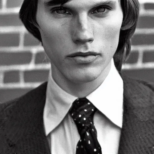 Image similar to A photograph portrait of Jerma985 with short-medium length hair a combover wearing early 1970s menswear in the early 1970s, taken in the early 1970s, grainy, taken on a 1970s Polaroid Camera, realistic, hyperrealistic, very realistic, highly detailed, very detailed, extremely detailed, detailed, digital art, trending on artstation, colorized photo