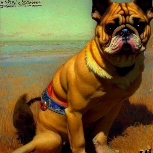 Prompt: pun dog meme, painting by gaston bussiere, craig mullins, j. c. leyendecker
