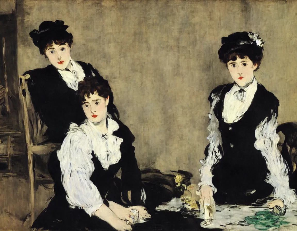 Image similar to edouard manet. marie is alone.