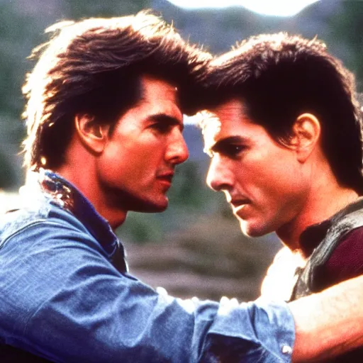 Image similar to Tom Cruise and Mel Gibson are best friends, movie still, photograph, high quality, 4K