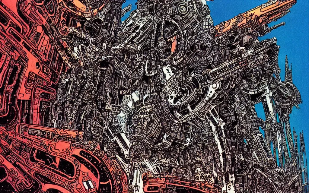 Image similar to techno - savage machine cult, perfect future, awarding winning digital art by philippe druillet