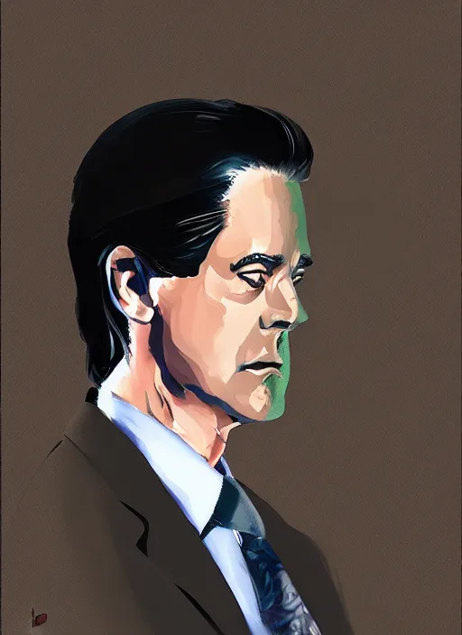 Prompt: portrait of kyle maclachlan as dale cooper by gary kelley