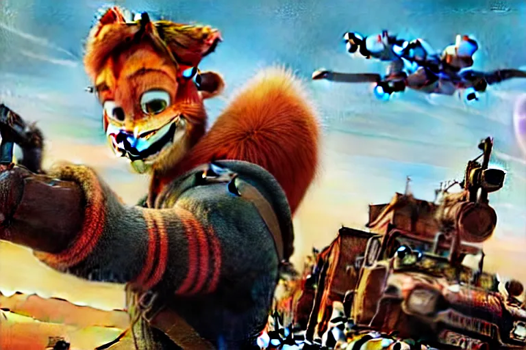 Image similar to nick wilde, heavily armed and armored facing down armageddon in a dark and gritty reboot from the makers of mad max : fury road : witness me