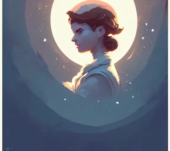 Image similar to portrait woman with stars in her eyes, fantasy, matte painting, illustration, hearthstone, by atey ghailan, by greg rutkowski, by greg tocchini, by james gilleard, by joe fenton, by kaethe butcher, dynamic lighting, gradient light blue, brown, blonde cream and white color scheme, grunge aesthetic