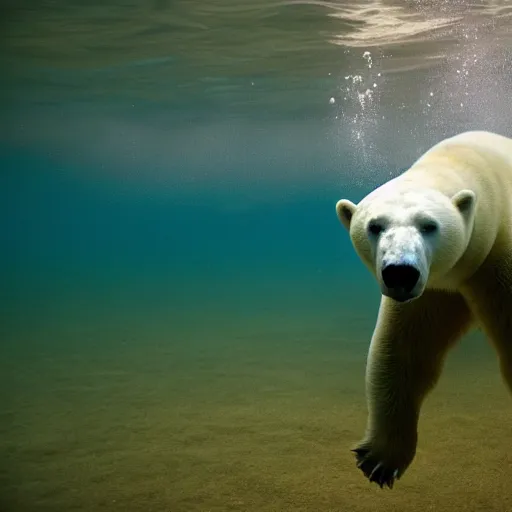 Prompt: underwater photography, polar bear