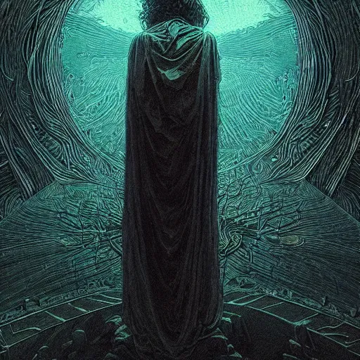 Prompt: gustave dore james gurney artstation hyperrealism horror art colossal godmachine dzo olivier victo ngai quantum sadness and solace solitude depression represented yearning dread dreadful existence extermination heavenly ethereal fractal illusionary art
