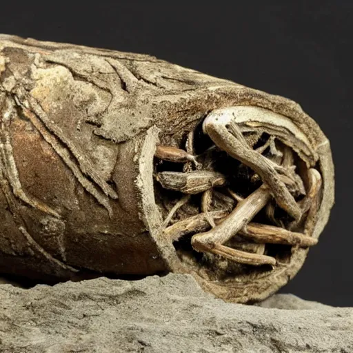 Prompt: N20 canister made of antler found among shamanic grave goods