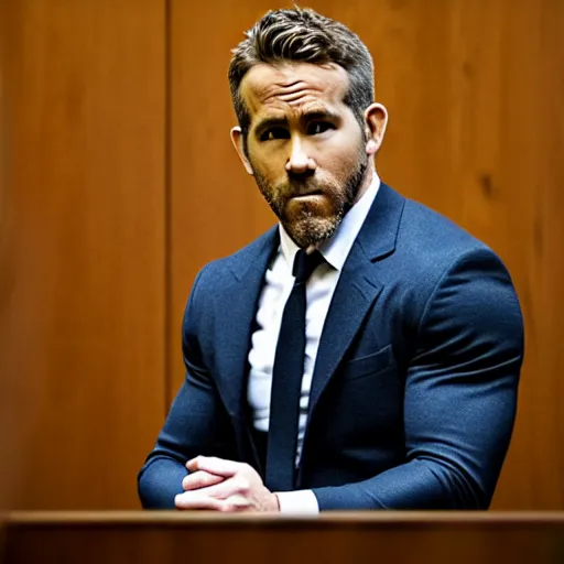 Image similar to ryan reynolds on trial in a courtroom, highly detailed, extremely high quality, hd, 4 k, 8 k, professional photographer, 4 0 mp, lifelike, top - rated, award winning, realistic, detailed lighting, detailed shadows, sharp, no blur, edited, corrected, trending