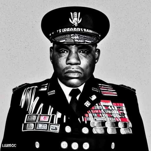 Image similar to general armstrong in a rap album cover, highly detailed portrait photography, epic, cinematic