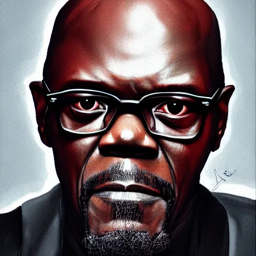 Prompt: Portrait of Samuel L. Jackson, highly detailed, ominous background, artstation, trending on ArtStation, by smile _zPRO