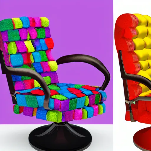 Prompt: an executive chair made out of candy, colorful, hyper realistic, 8k